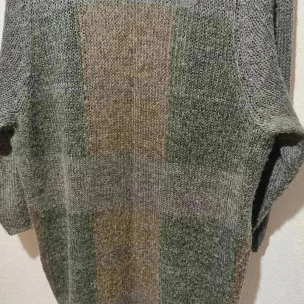 Halogen Wool and Mohair Cardigan Large Gray Green Gold Color Block Long Heavy - Picture 4 of 6